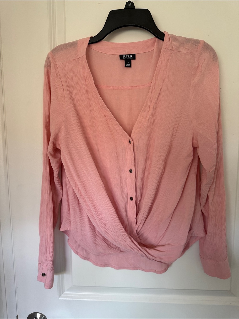 a n a Blush Pink Button-Front Wrap Blouse